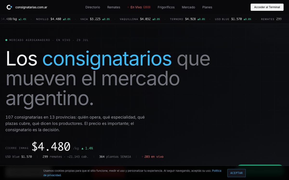 Índices del mercado ganadero en consignatarias.com.ar