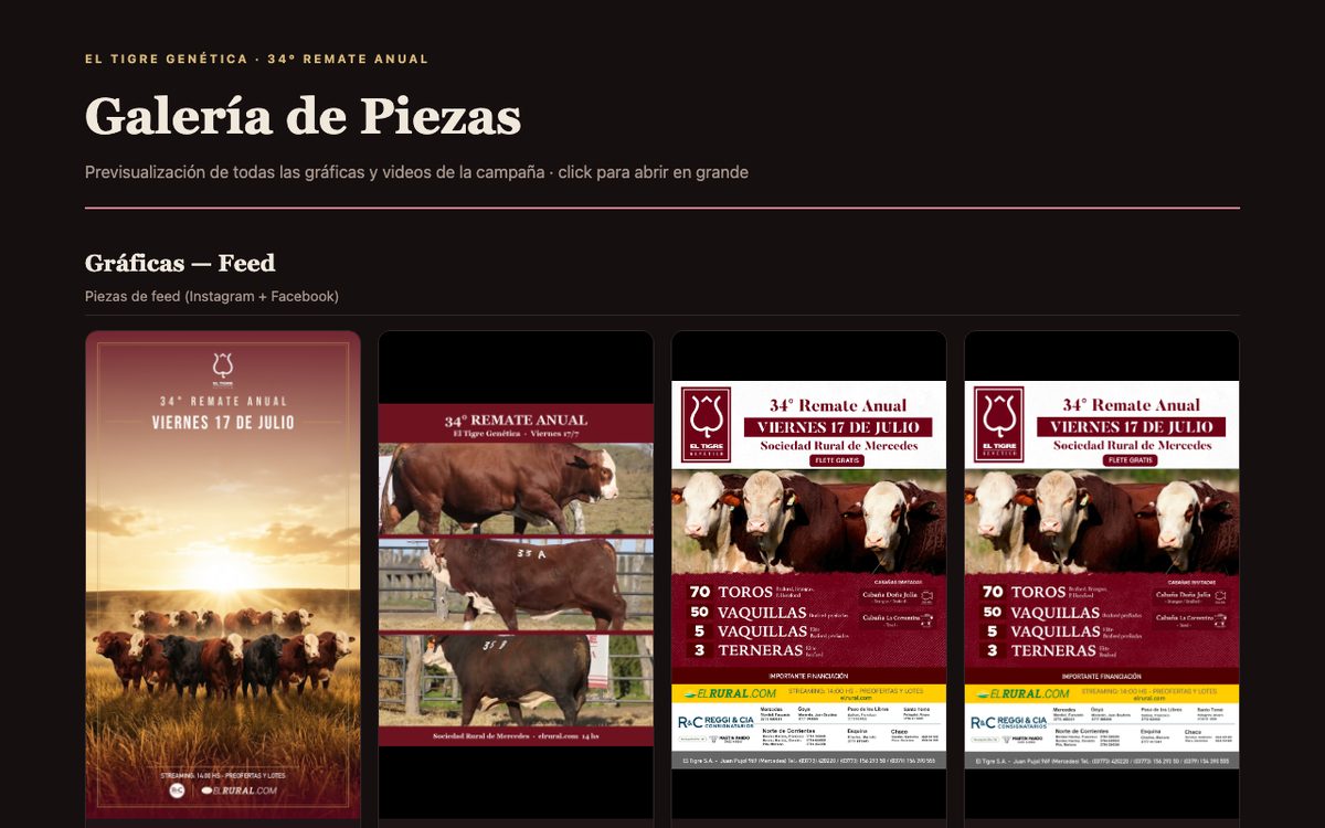 Piezas gráficas del 34° remate anual de Cabaña El Tigre