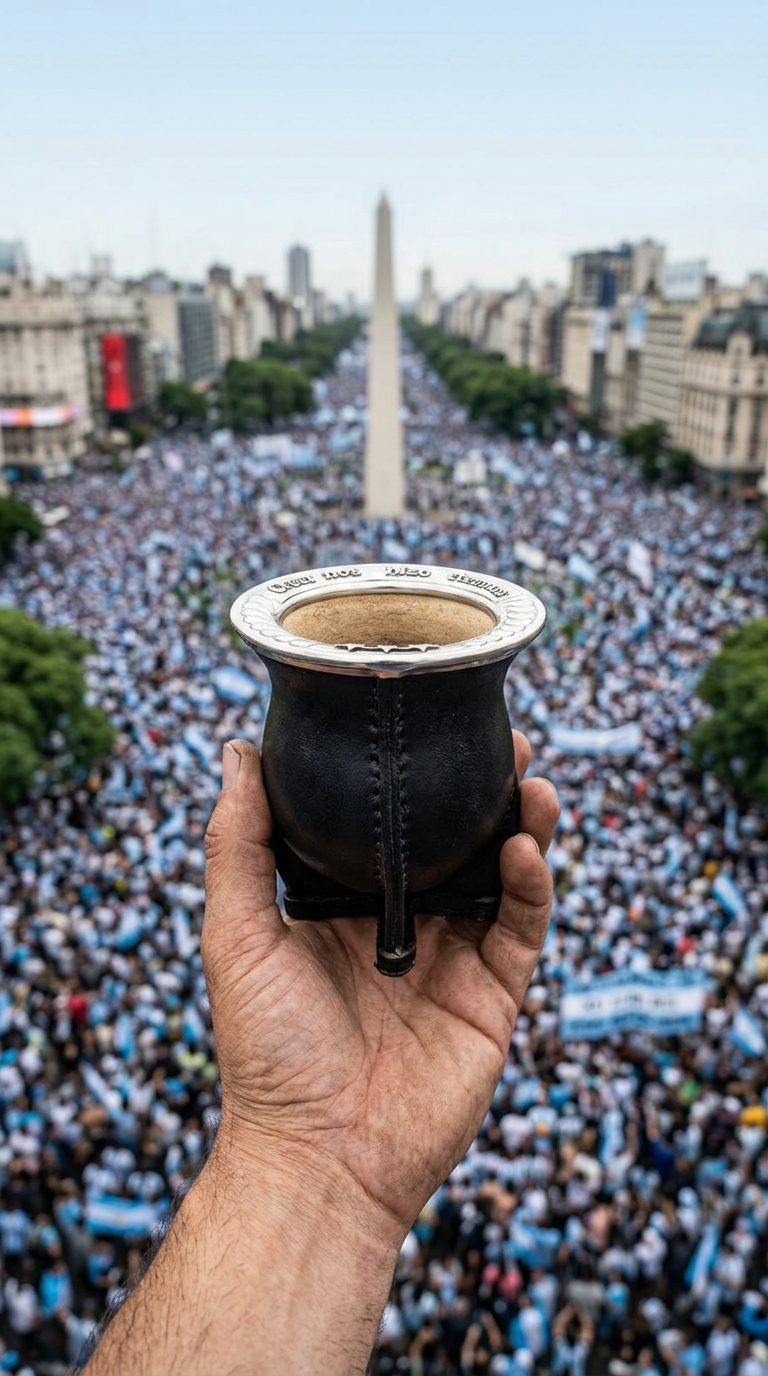 El mate de la linea AFA sostenido sobre el Obelisco lleno de gente