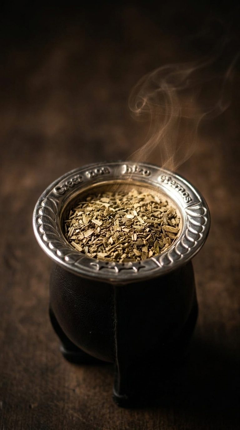 El mate de la linea AFA cargado de yerba, con el vapor subiendo