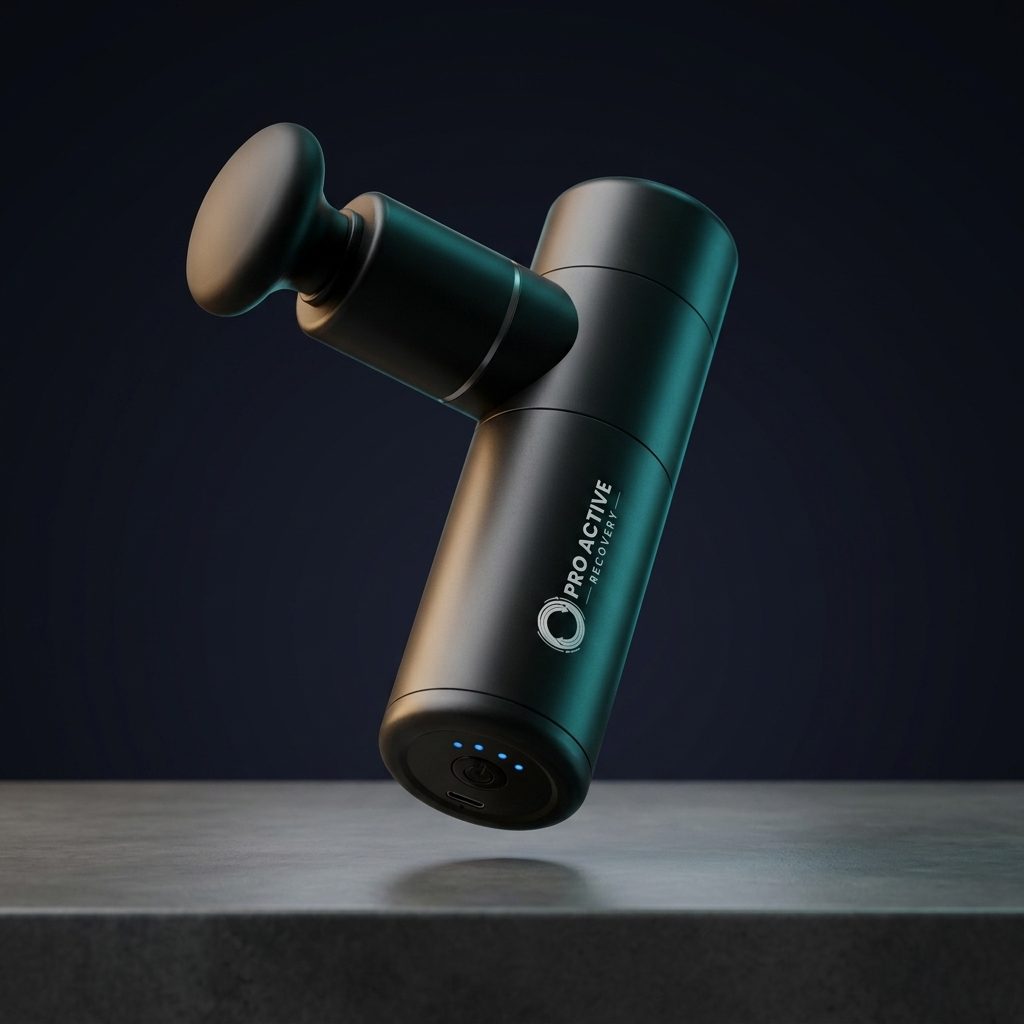 Render de la mini pistola de masaje sobre fondo negro