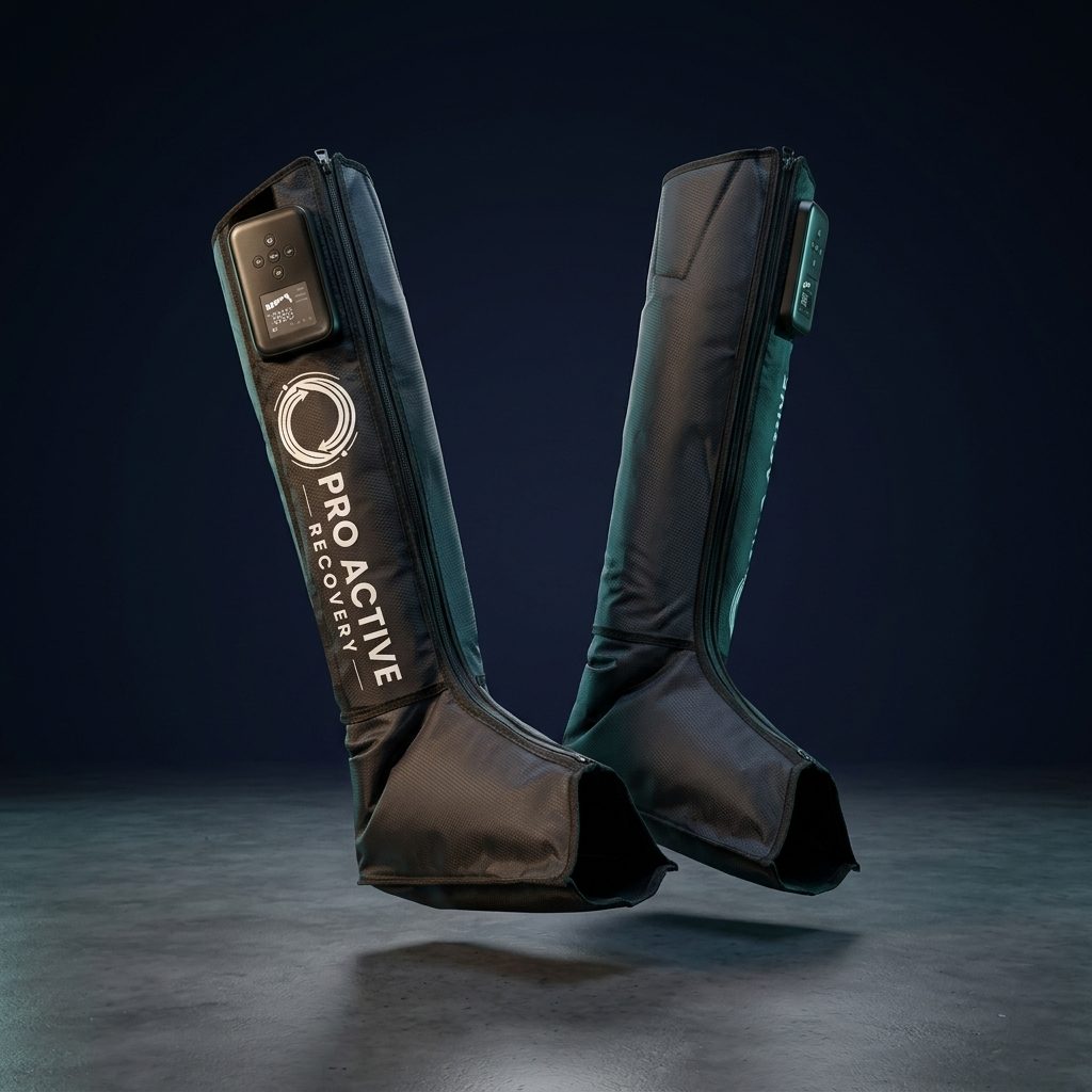 Render de las botas de presoterapia sobre fondo negro
